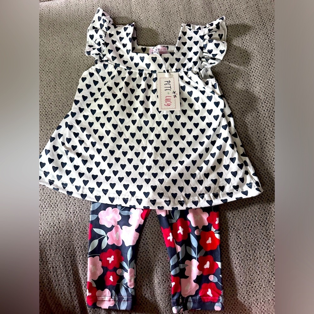 Hearts and Flowers Pete+Lucy Pant Set Matching Size 0-6 Months New With Tags